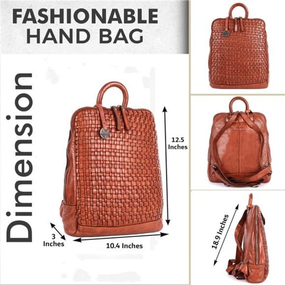 Unisex Brown Leather Backpack Genuine Leather Backpack, 12.5 Inch main image 6